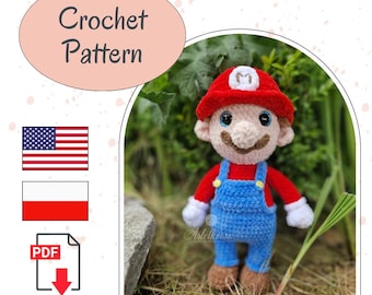 Plumber Inspired by Super Mario/Amigurumi Pattern/English and Polish Language Pattern