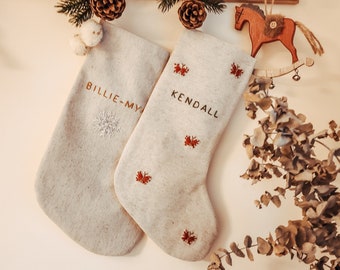 Personalized Family Christmas Santa stocking, Custom name Christmas stocking, Cotton Linen hand embroidered stocking,Kids Christmas stocking