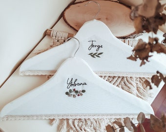 Custom wedding dress hanger, custom bridal hanger, personalized bride hanger, custom name hanger, hanger covers, linen cover, custom wedding