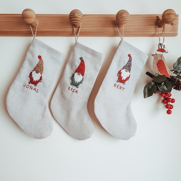 Gnome Christmas stocking /Custom Santa gnome stocking/Christmas embroidered gnome/Gnome Christmas ornament/Christmas elf dwarf ornament