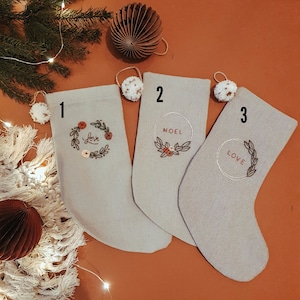 Personalized Family Christmas Santa stocking, Custom name Christmas stocking, Cotton Linen hand embroidered stocking,Kids Christmas stocking image 10