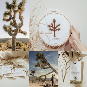 Illustration d'impression d'art mural Joshua Tree, faire-part de mariage dans le désert de Bohême, impression de mariage en Californie, boîte pour alliances, bannière de mariage, logo de mariage
