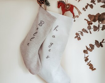Personalized Family Christmas Santa stocking, Custom name Christmas stocking, Cotton Linen hand embroidered stocking,Kids Christmas stocking