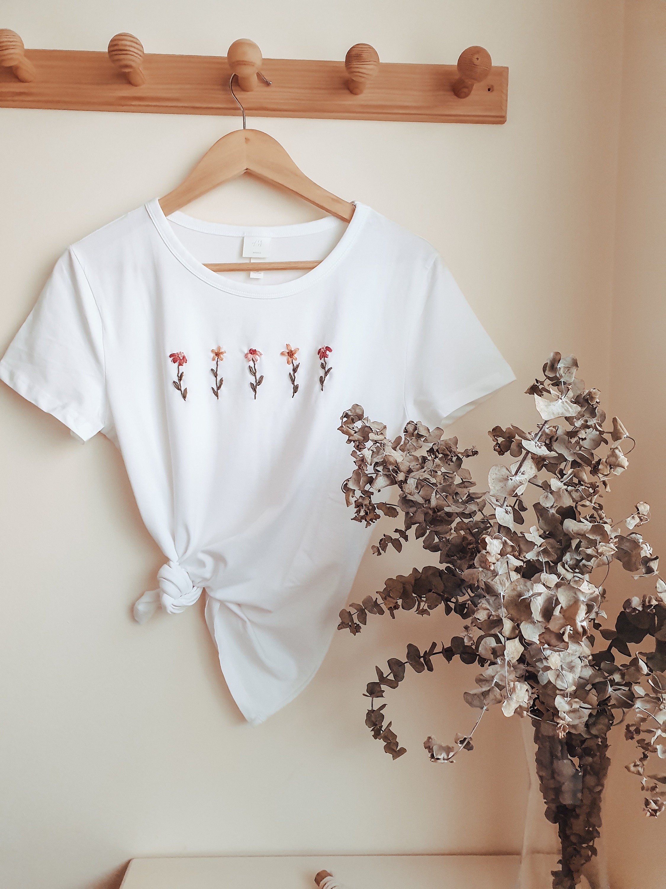 Hand embroidered Floral Tshirt,Personalized bride Tshirt,Custom wife Tshirt, Floral Bridesmaids Tshirt, Plant Tshirt, Illustration Tshirt