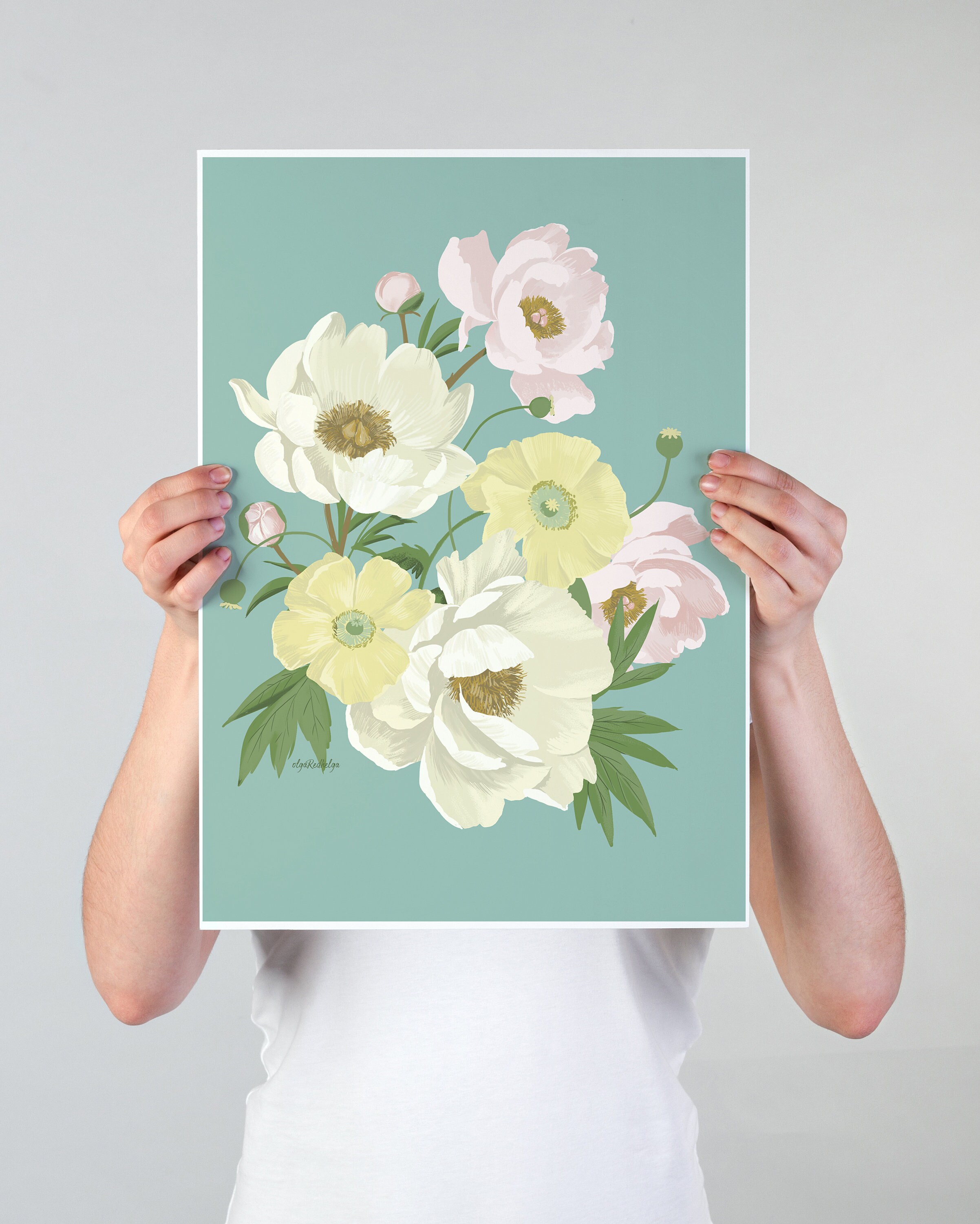 Poster peony peonies Art print of original illustration Etsy