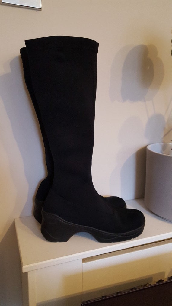 Vintage 1990's Black Platform Knee High Boots
