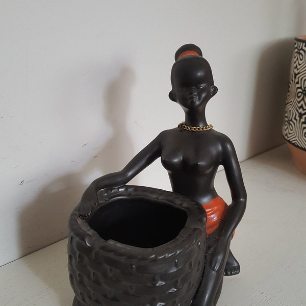 Vintage 1950's Chalkware African Lady Pot