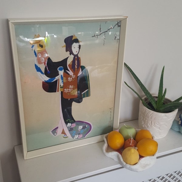 Art de la soie peint à la main japonais vintage