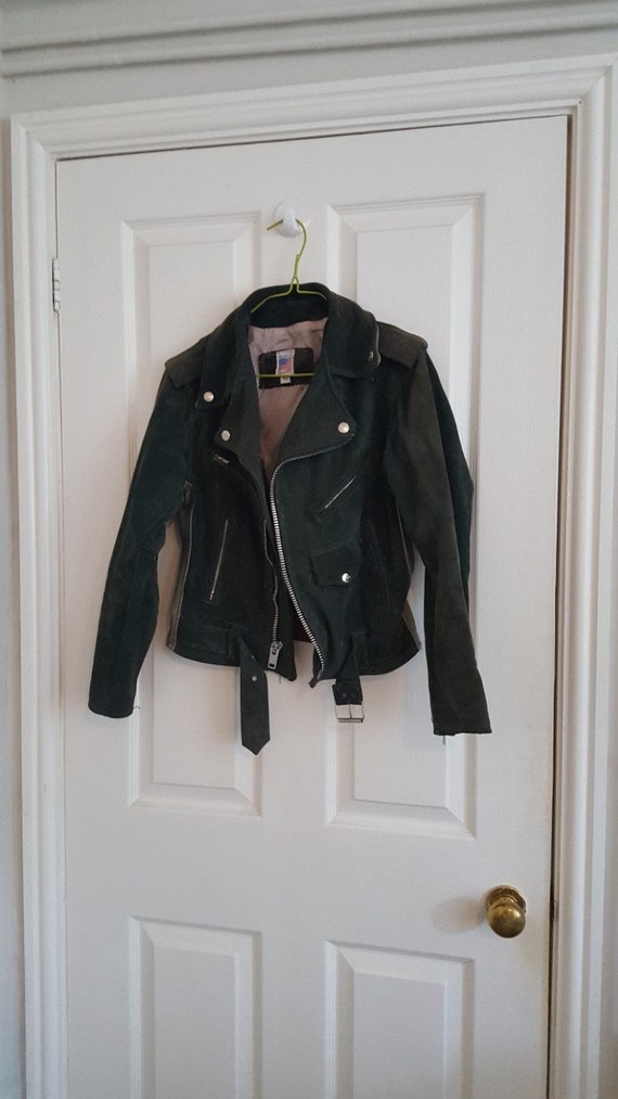 Vintage 1970's Real Suede Dark Green Biker Jacket