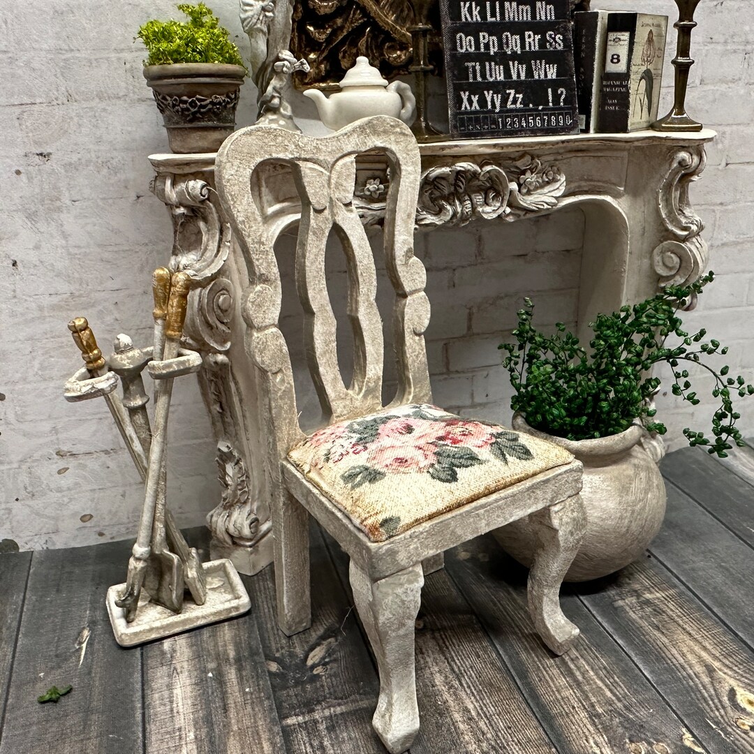 Image showcasing Dollhouse Miniature Brocante Chair, Miniature Seating - Etsy