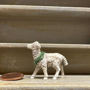 Dollhouse Miniature Vintage Spring Lamb Figurine with Wreath image 3