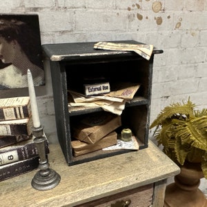 Dollhouse Miniature Shelf with Parcels and Mail, Dollhouse Library, Miniature Living Room image 1