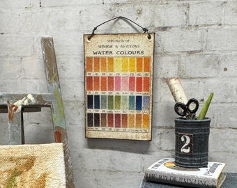 Dollhouse Miniature Vintage Artist  Wall Hanging, Miniature Water Colour Chart