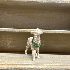 Dollhouse Miniature Vintage Spring Lamb Figurine with Wreath image 2