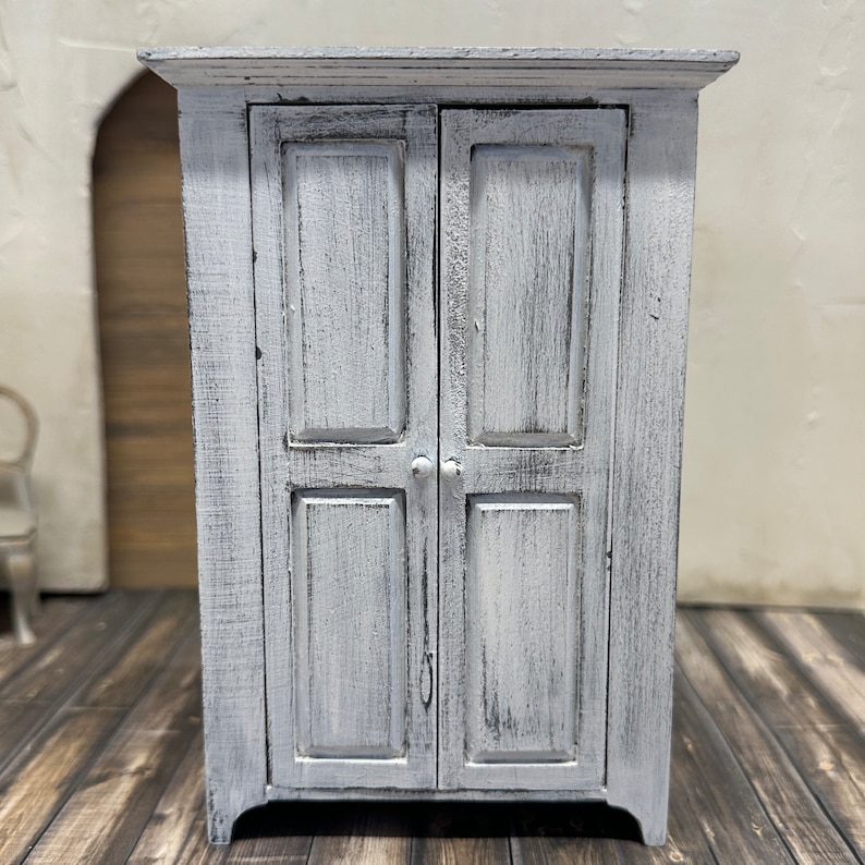 Dollhouse Miniature Country Cupboard, Miniature Wardrobe, Dollhouse Armoire image 8