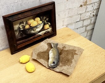 Dollhouse Miniature Fish in Paper, Miniature Food, Mini Cooking