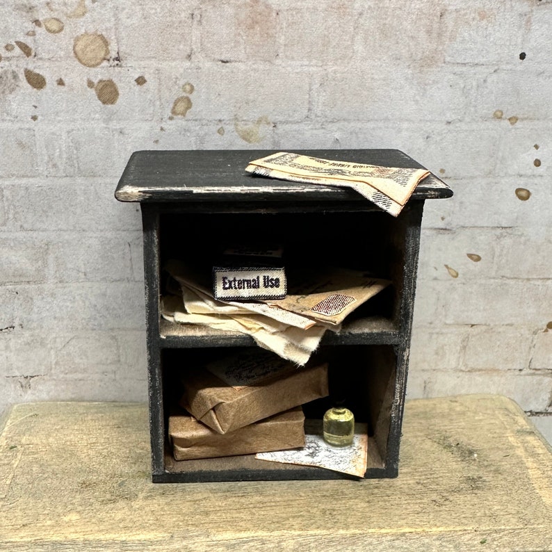 Dollhouse Miniature Shelf with Parcels and Mail, Dollhouse Library, Miniature Living Room image 2