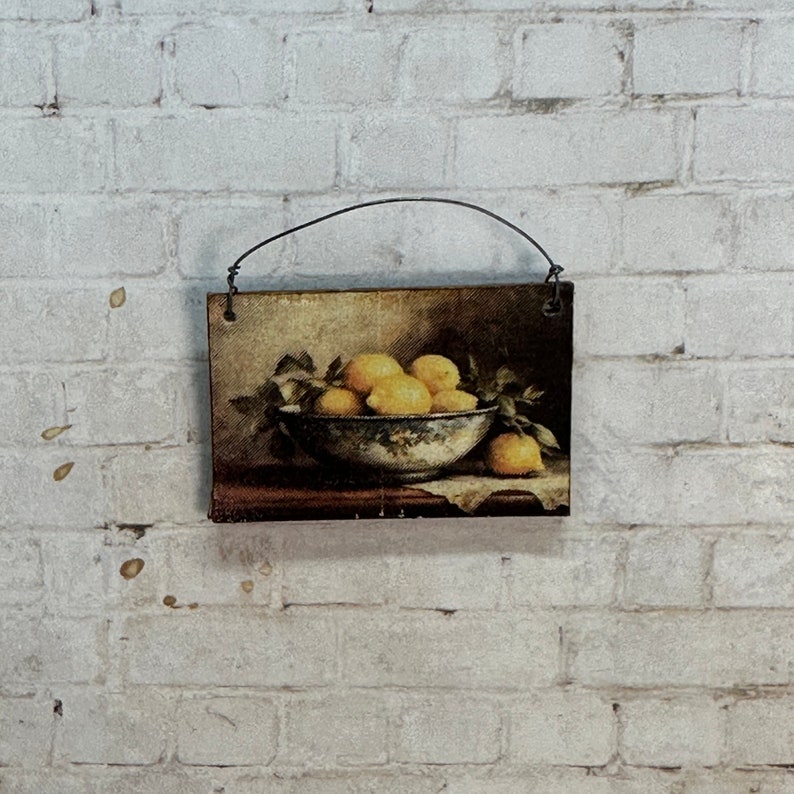 Dollhouse Miniature Vintage Still Life Wall Hanging, Lemon Print image 4