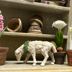 Dollhouse Miniature Vintage Spring Lamb Figurine with Wreath image 1