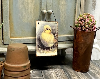 Dollhouse Miniature Vintage Chick Wall Hanging, Miniature Bird Print