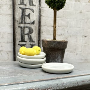 Dollhouse Miniature Set of 4 Simple Dinner Plates, Miniature Dishes, Dollhouse Ironstone China