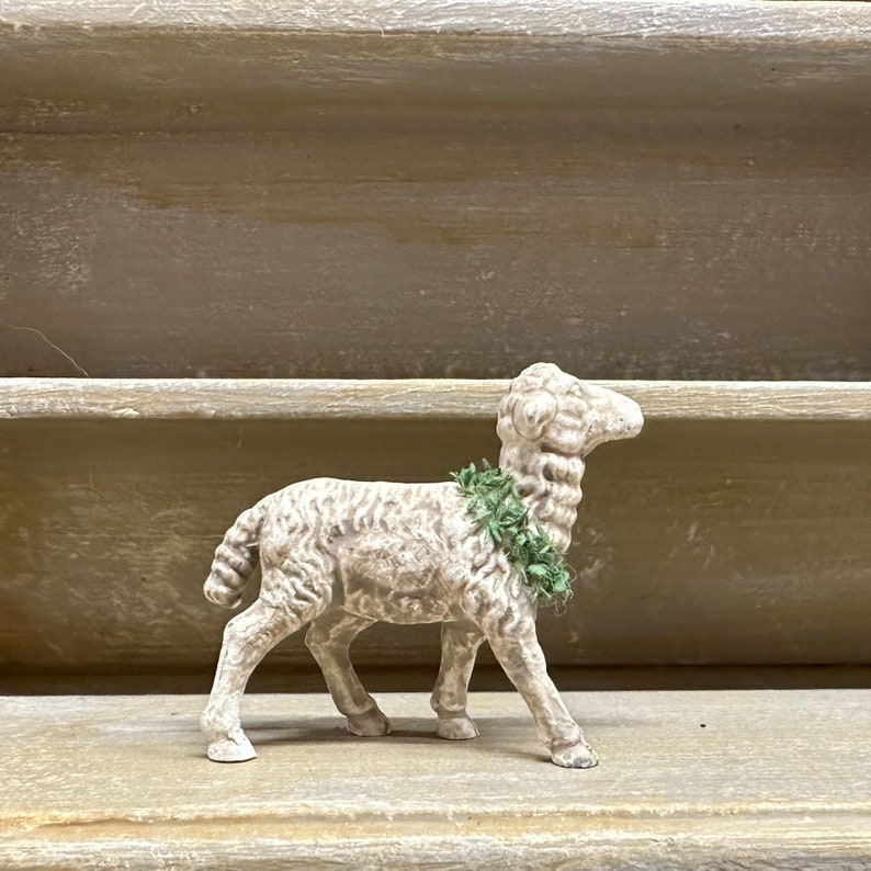 Dollhouse Miniature Vintage Spring Lamb Figurine with Wreath image 4