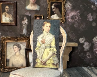 Dollhouse Miniature Framed Antique Style Portrait, Miniature Wall Art