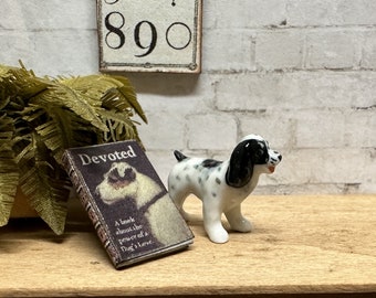 Dollhouse Miniature Dog Figurine and Book, Miniature Canine Decor