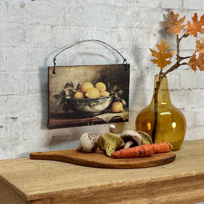 Dollhouse Miniature Vintage Still Life Wall Hanging, Lemon Print image 1