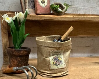 Dollhouse Miniature Bag of Potting Soil with Scoop, Garden or Greenhouse Accessories