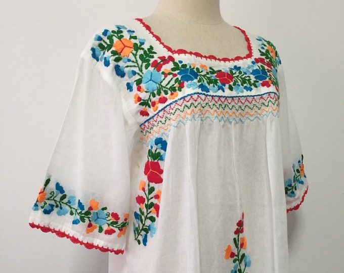 Embroidered Mexican Blouse White Cotton Top Boho Blouse Hippie Top ...