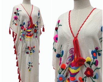 Embroidered Maxi Dress Long Cotton Dress, Kaftan Dress, Long Poncho, Boho Dress