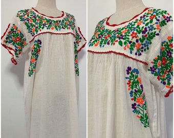 Hand Embroidered Dress Cotton Tunic, Boho Dress, Peasant Dress, Oaxacan Dress