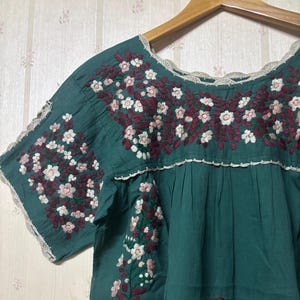 Hand Embroidered Blouse Cotton Top in Green, Boho Blouse, Peasant Top, Oaxacan Blouse