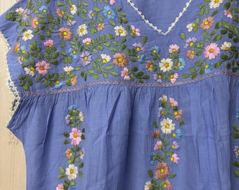 Hand Embroidered Blouse Cotton Top, Boho Blouse, Peasant Top, Oaxacan Blouse
