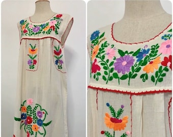 Hand Embroidered Dress Mexican Style, Cotton Dress, Boho Dress, Hippie Dress