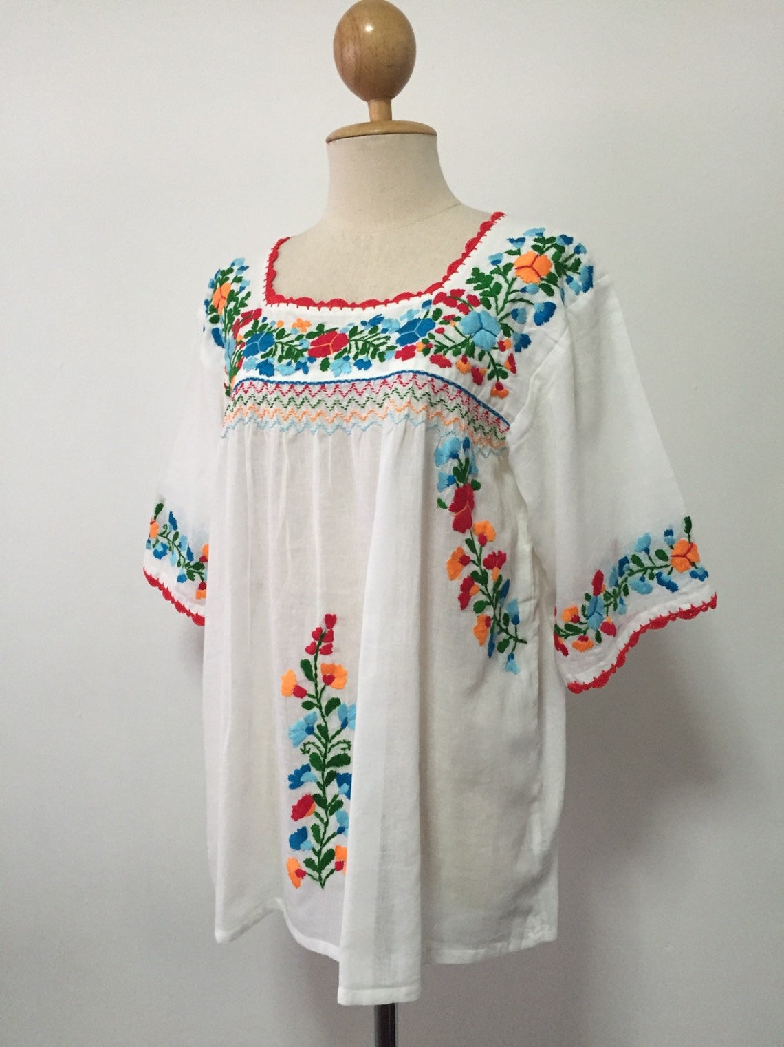Embroidered Mexican Blouse White Cotton Top Boho Blouse Hippie | Etsy