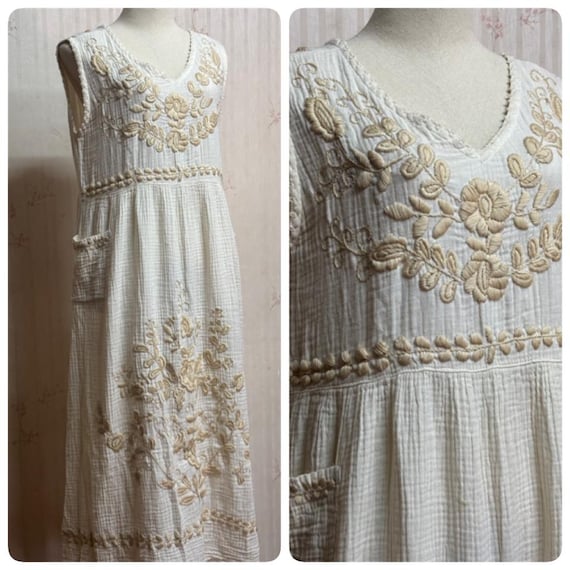 Hand Embroidered Dress Cotton Sleeveless Dress, Oaxacan Dress, Beachwear
