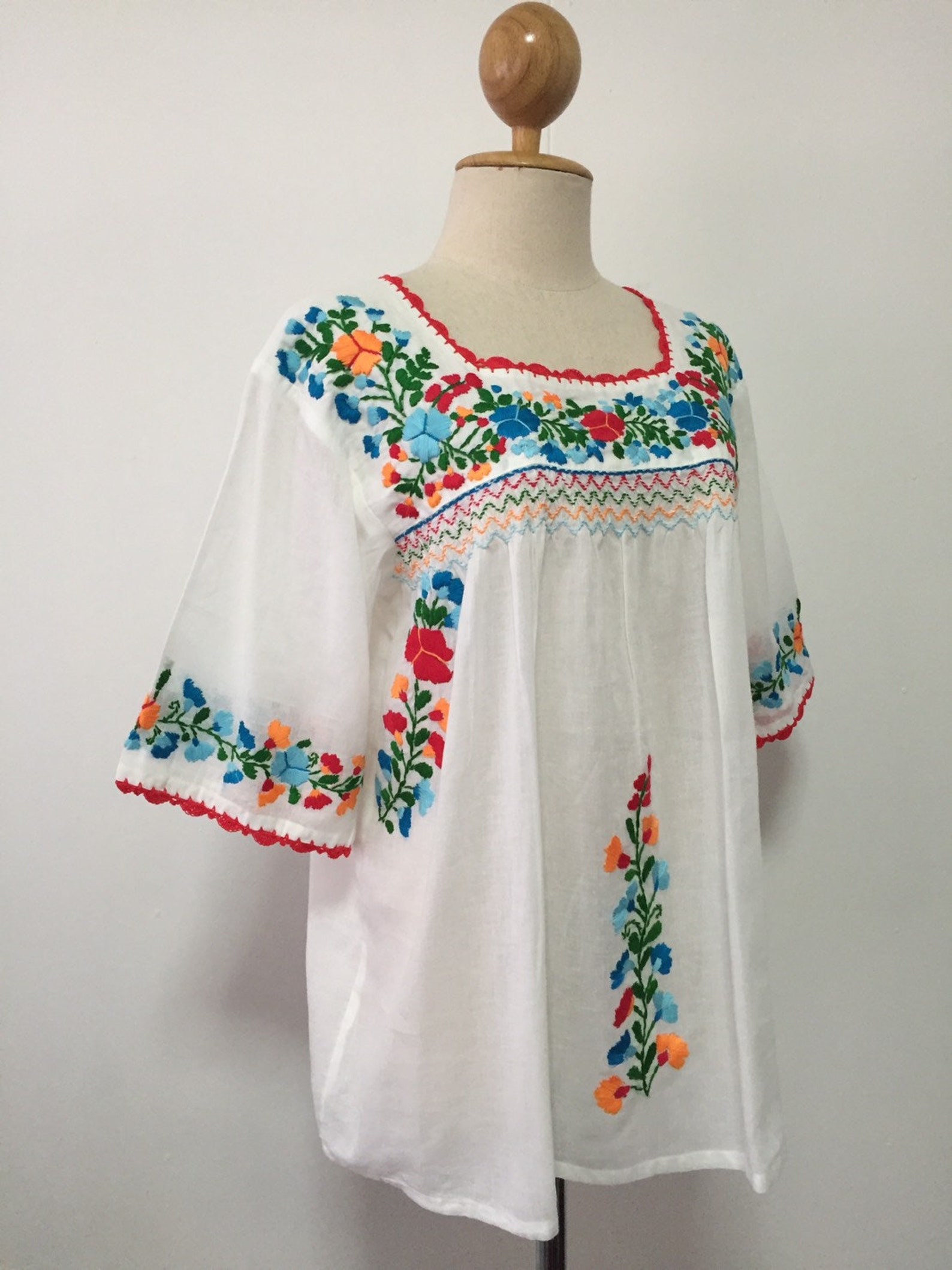 Embroidered Mexican Blouse White Cotton Top Boho Blouse Hippie | Etsy