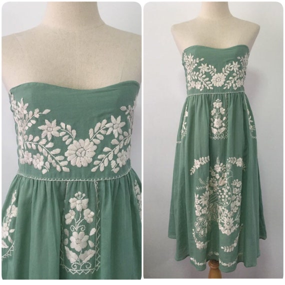 strapless mexican embroidered dress