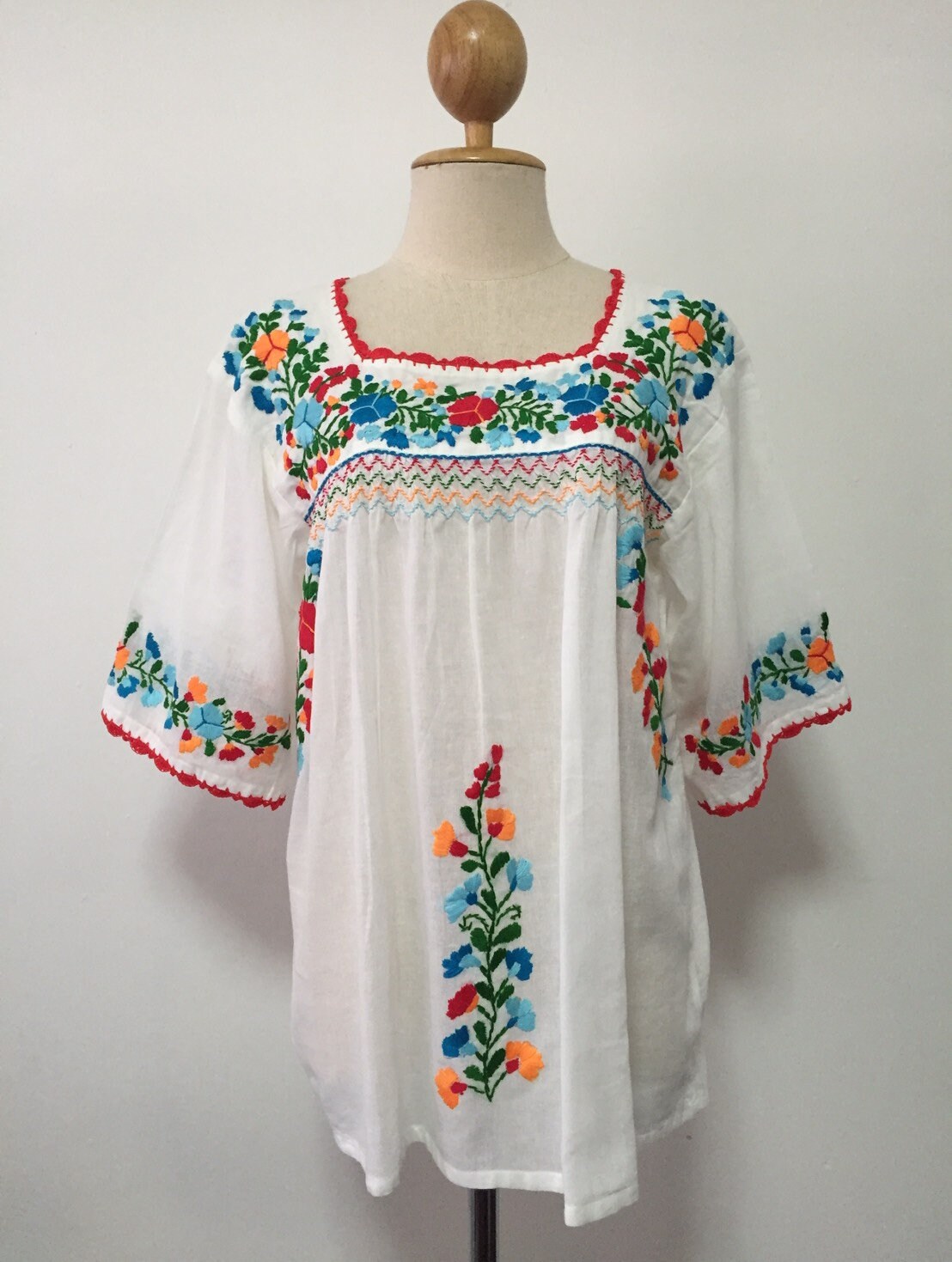 Embroidered Mexican Blouse White Cotton Top Boho Blouse Hippie | Etsy