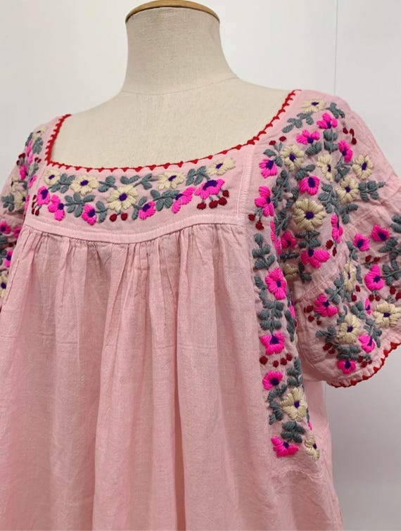 Plus Size Blouse Mexican Cotton Top in Pink, Oversized Blouse