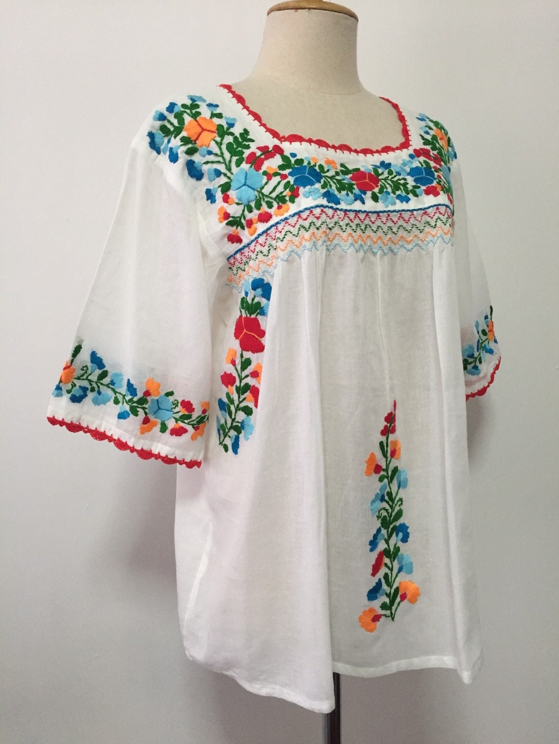 Embroidered Mexican Blouse White Cotton Top Boho Blouse Hippie | Etsy