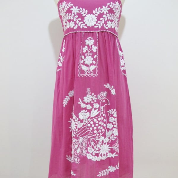 Mexican Embroidered Sundress Cotton Strapless Dress With Lining, Boho Dress, Beach Dress
