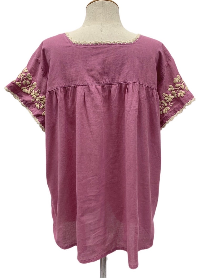 XL Hand Embroidered Blouse in Pink Mexican Cotton Top Boho - Etsy