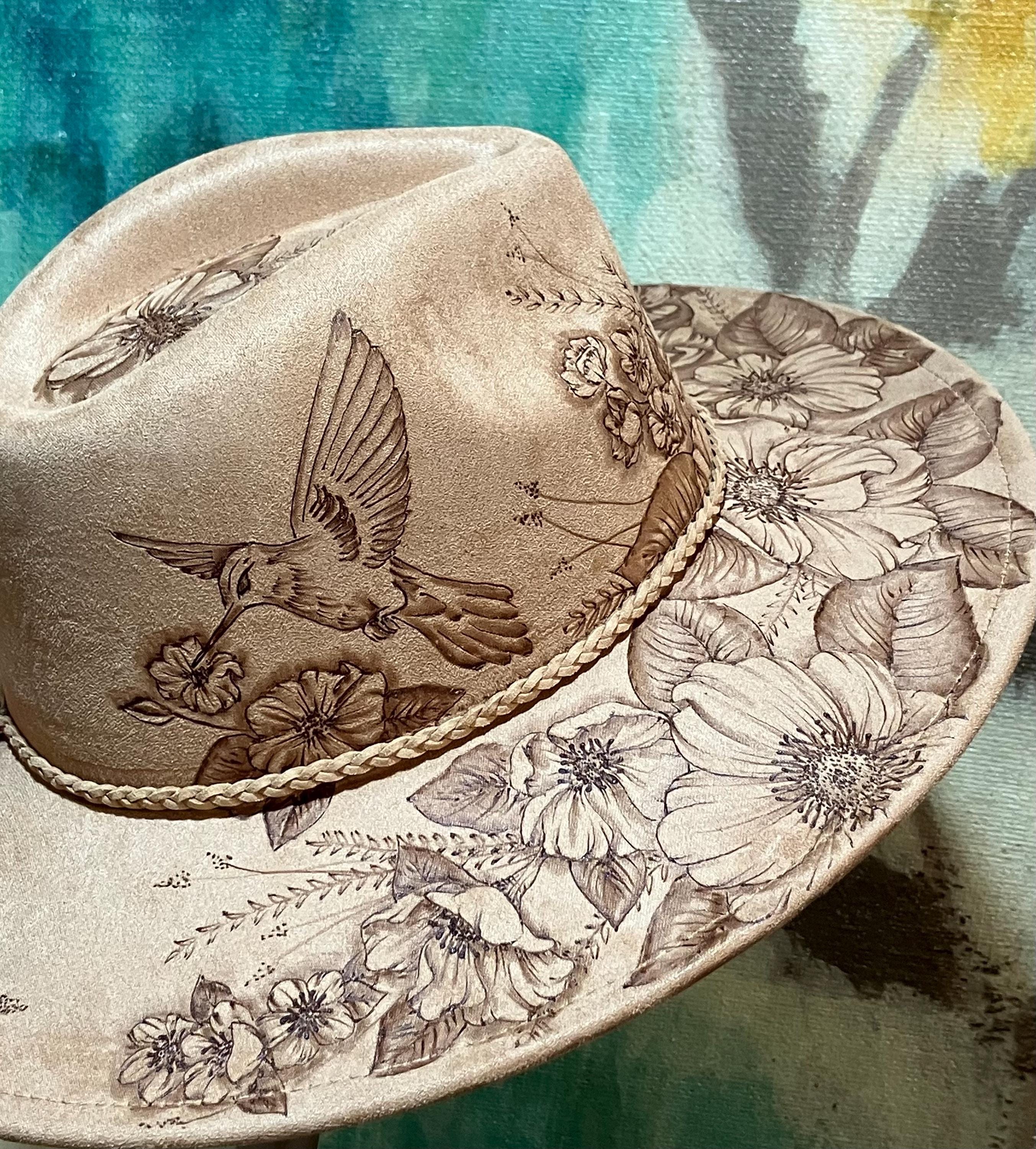 Hand-Painted Black Cowboy Hat with Hummingbird Motif Hummingbird Cowboy Hat - Etsy main image 2