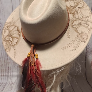 Burned Rancher Hat. Floral Flowers Each hat is designed and drawn by Vicki at FanciiPants. No 2 are exactly alike. Hat Bar. Adjustable size. Message me to personalize or custom for yourself or gift!