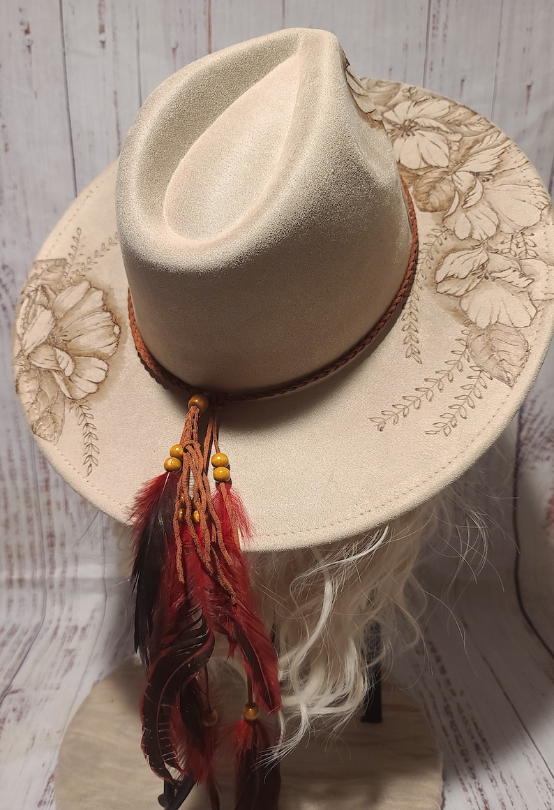 Burned Rancher Hat. Floral Flowers Each hat is designed and drawn by Vicki at FanciiPants. No 2 are exactly alike. Hat Bar. Adjustable size. Message me to personalize or custom for yourself or gift!