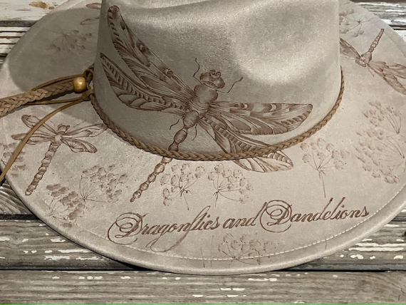 Dragonflies & Dandelions - Hand Drawn, Burned Art on Boho/cowboy