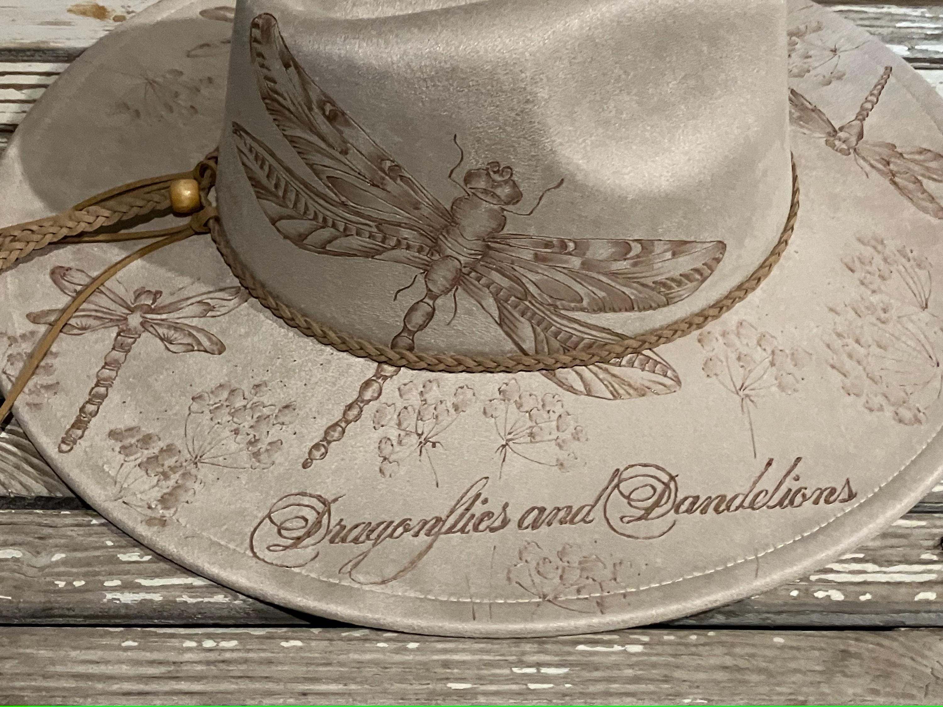 Dragonflies & Dandelions - Hand Drawn, Burned Art on Boho/cowboy
